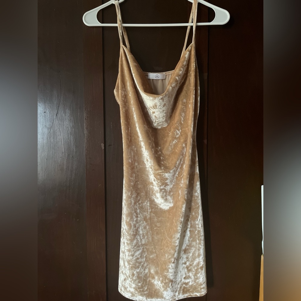 Missguided Velvet Mini Dress in Cream and Gold